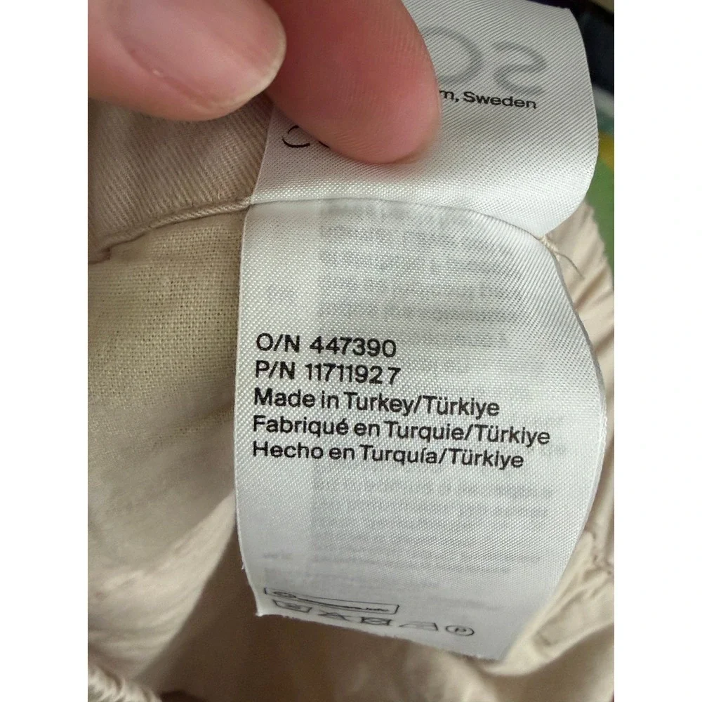 COS Trouser Pants Mens 34R Beige Elastic Waist Twill Casual Minimalist Modern